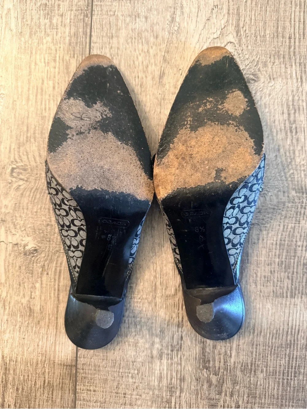Vintage Coach Kitten Heel Mules Size 8.5 Black Gray Logo Design